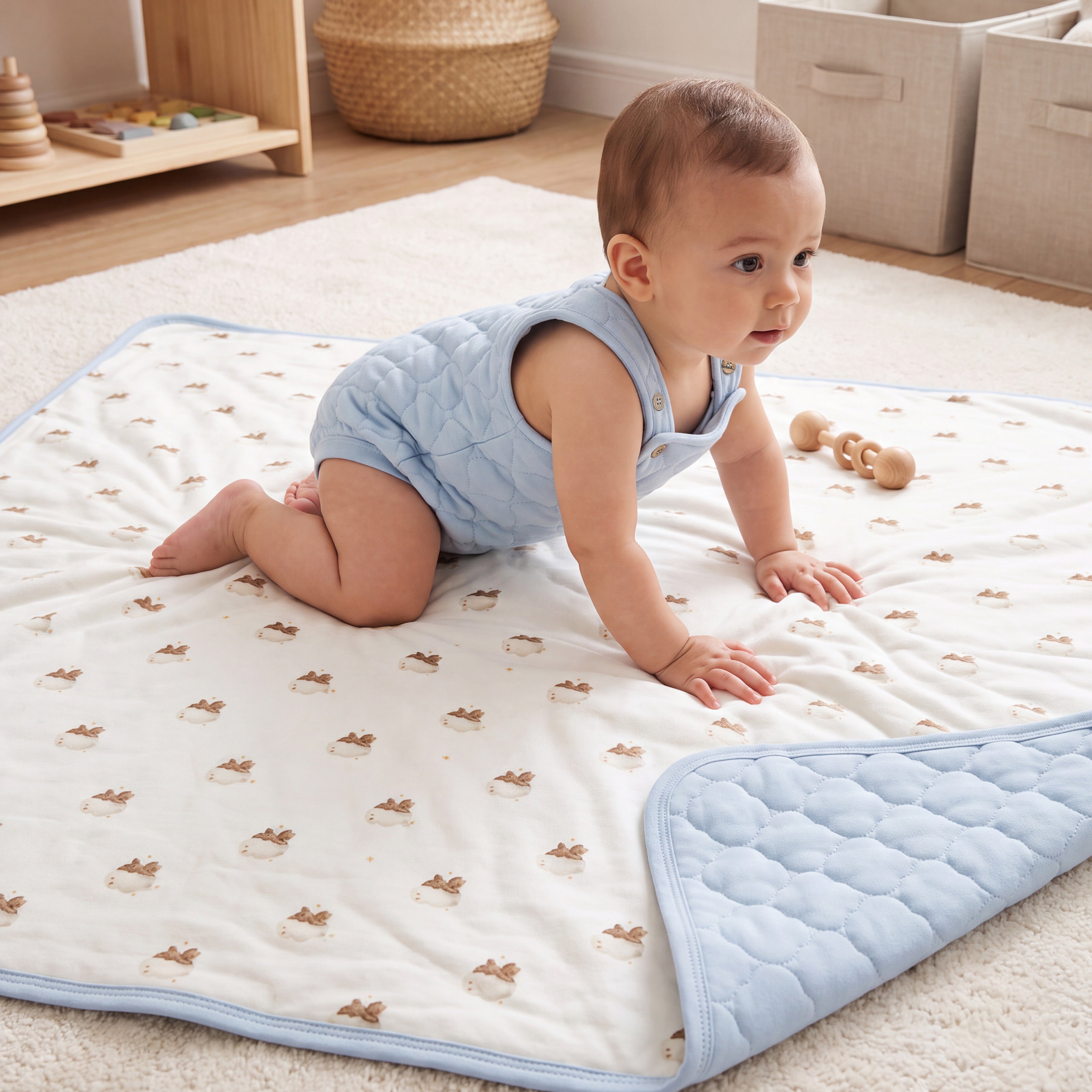 %100 Pamuk Kapitone Teddy Bebek Battaniyesi