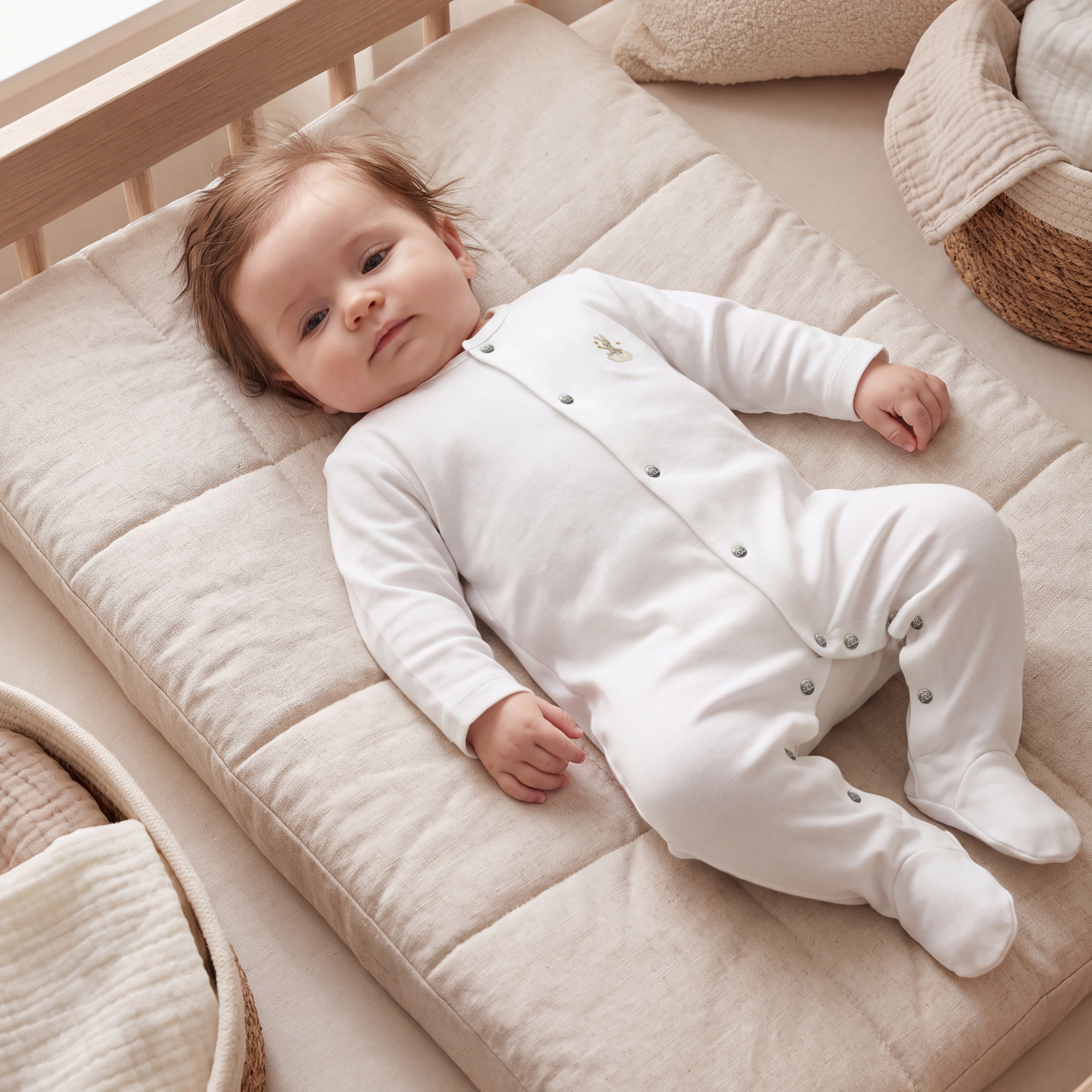 %100 Pamuk Tavşan Nakışlı Pijama Tulum