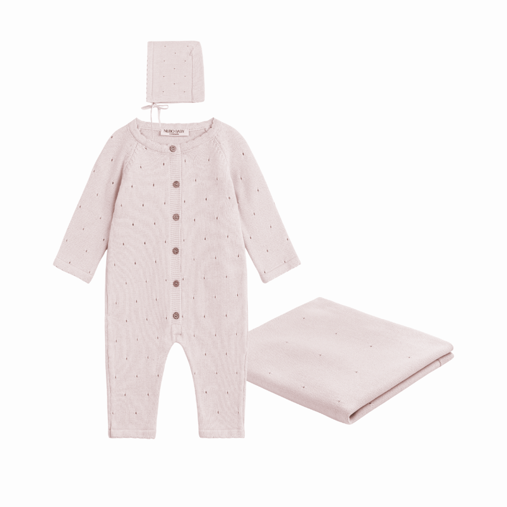 %100 Pamuk Pembe Triko Tulum Set