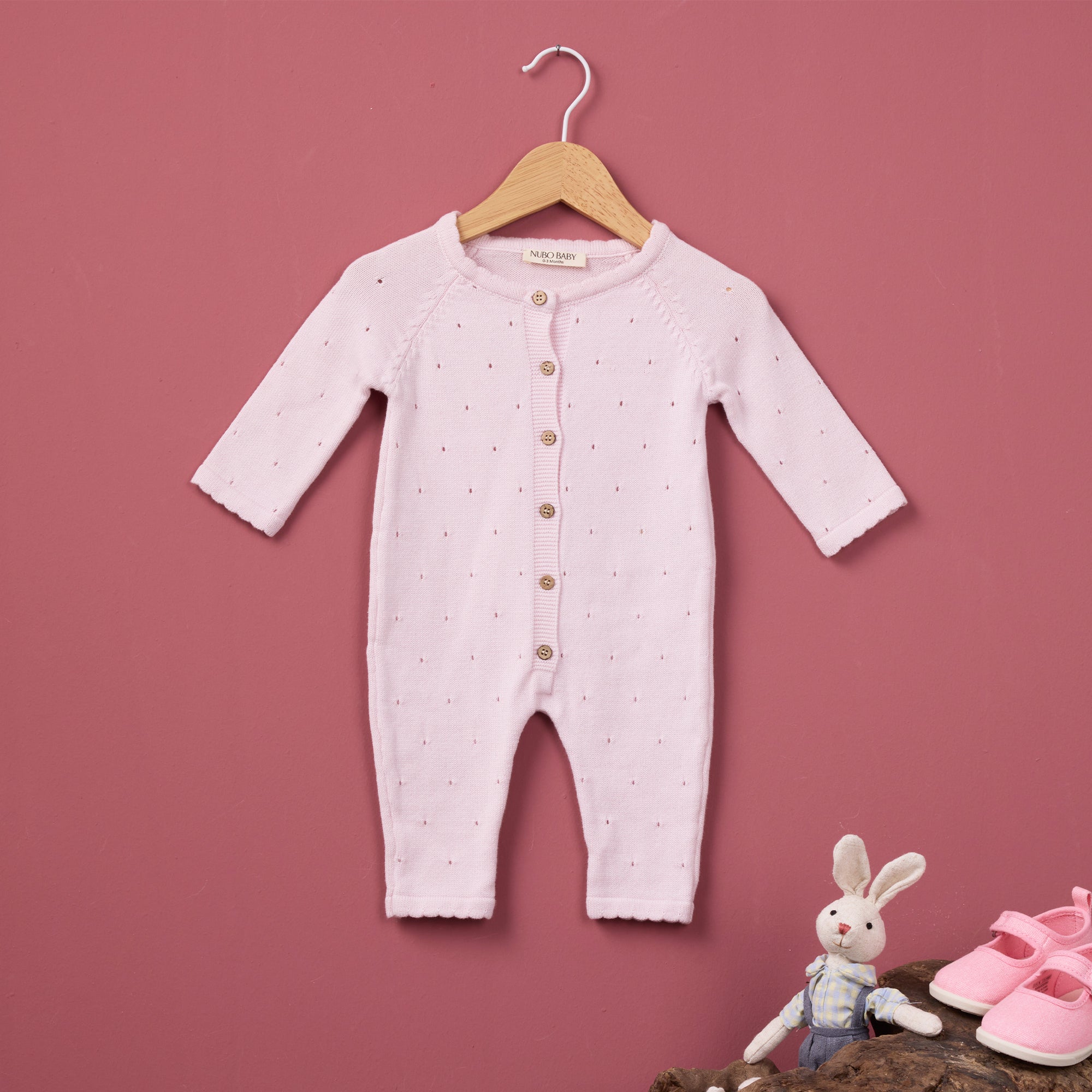 %100 Pamuk Pembe Triko Tulum Set