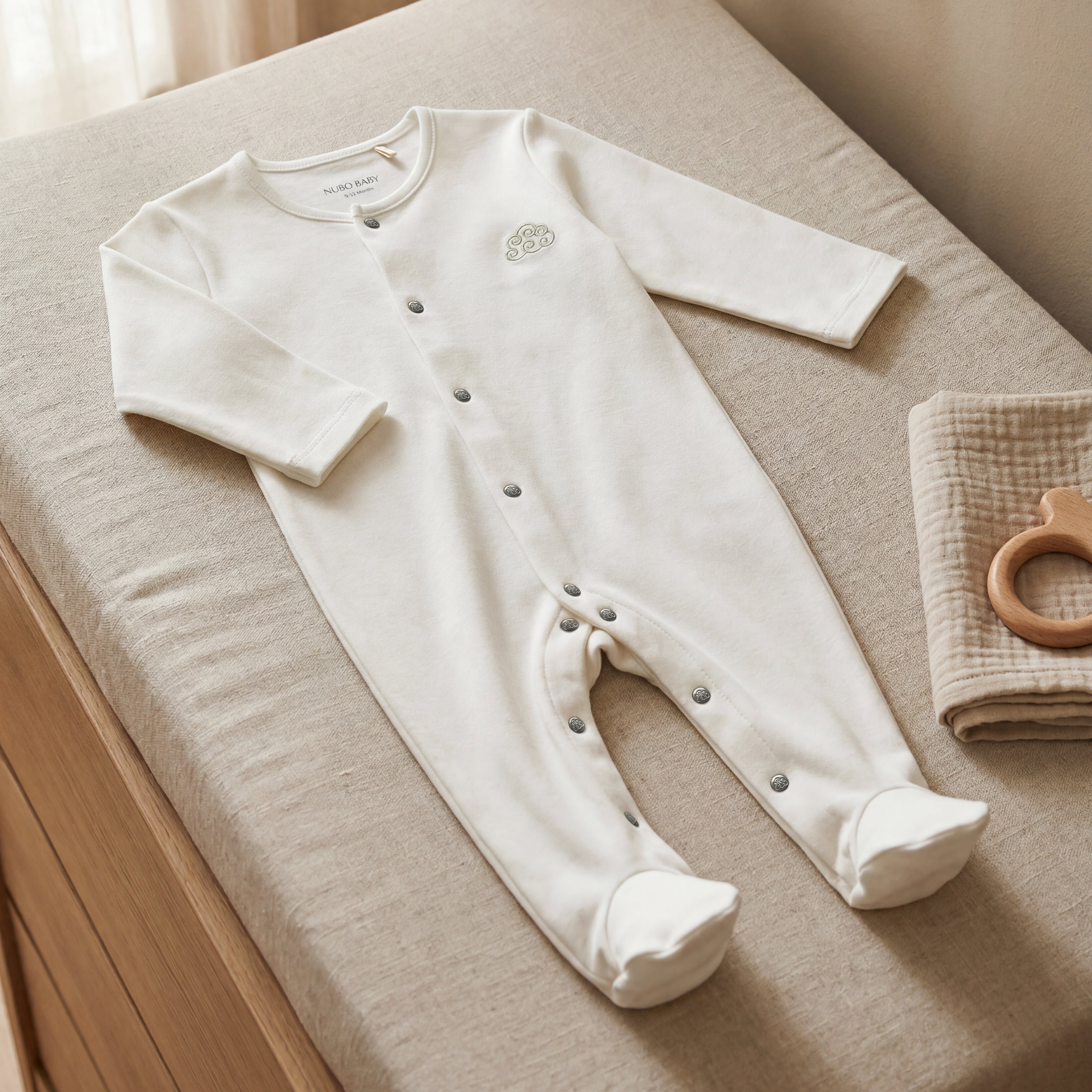 %100 Pamuk Bulut Nakışlı Pijama Tulum