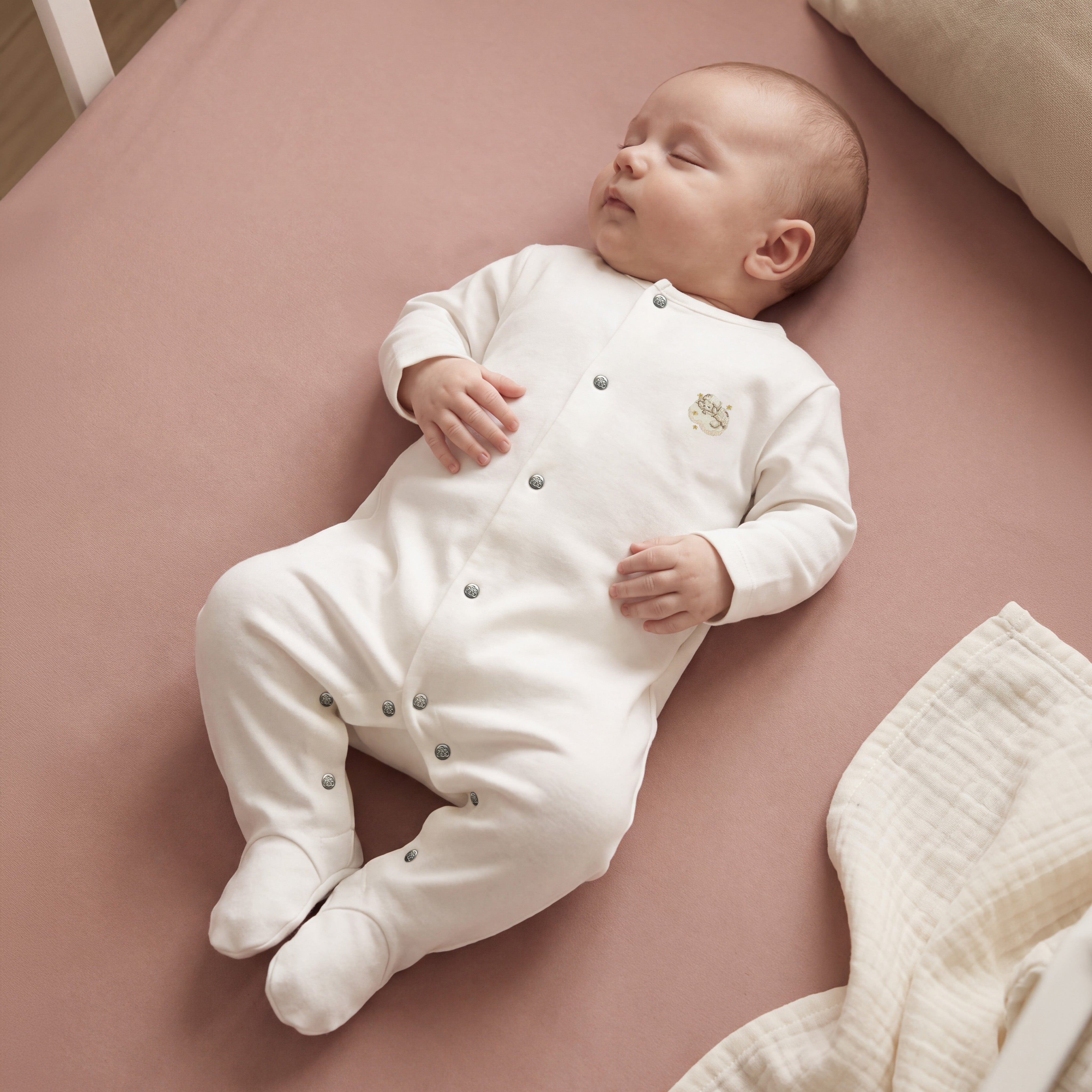%100 Pamuk Kuzu Nakışlı Pijama Tulum