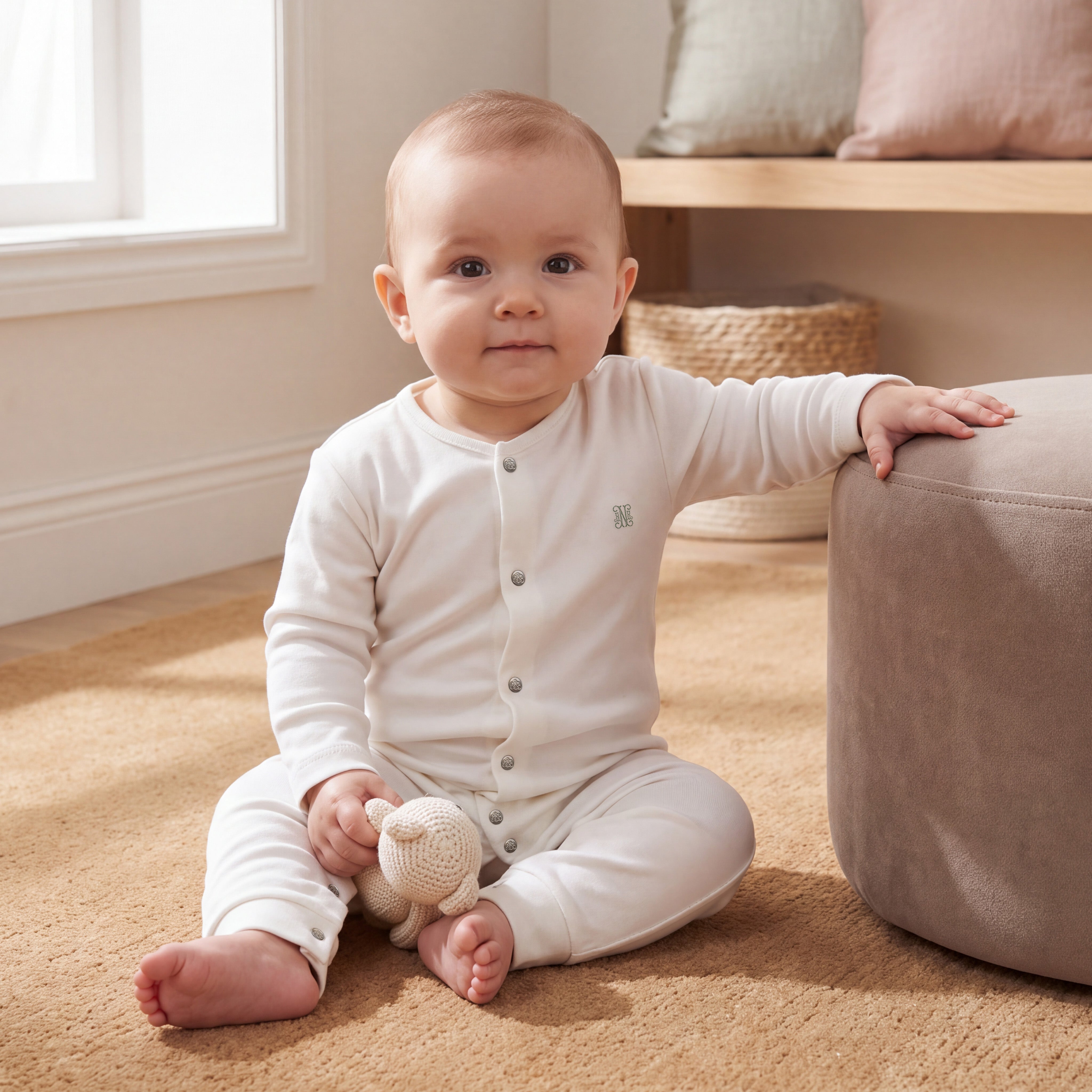 %100 Pamuk Monogram Nakışlı Pijama Tulum