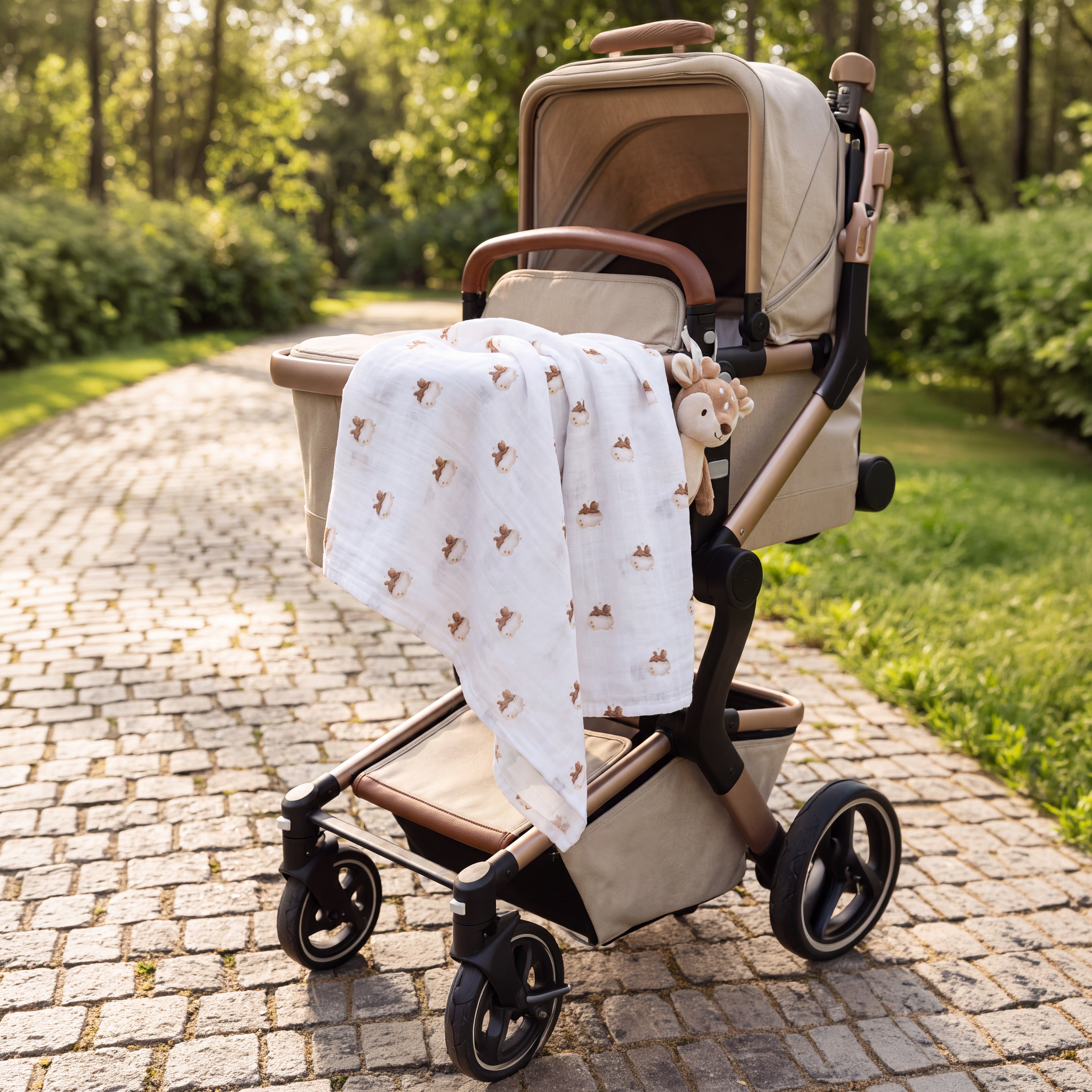 %100 Pamuk Teddy Desenli Müslin Bebek Battaniyesi