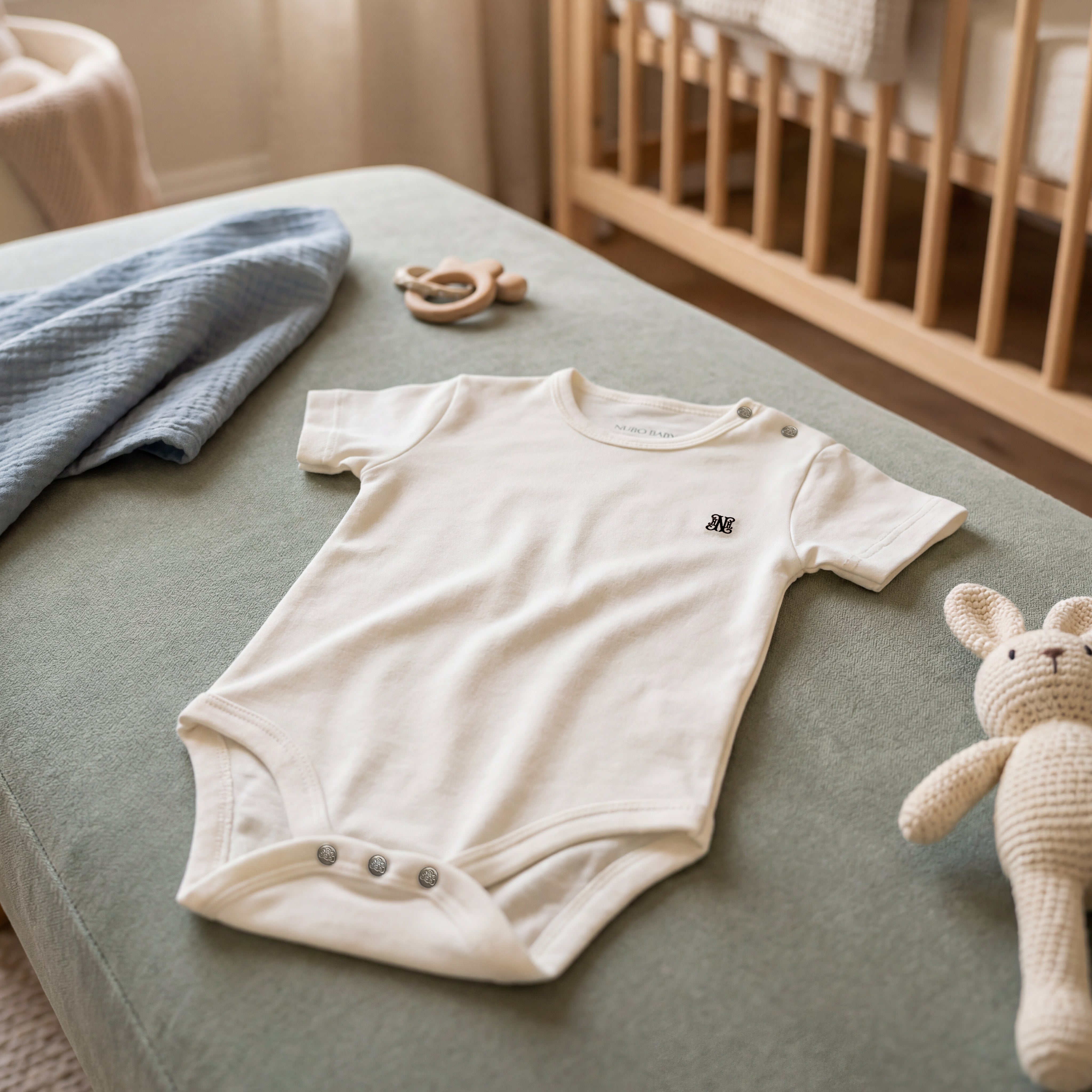 %100 Pamuk Kısa Kollu Monogram Nakışlı Body