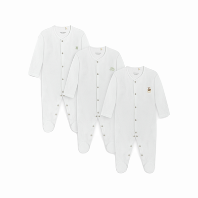 %100 Pamuk 3'lü Nakışlı Pijama Tulum Seti