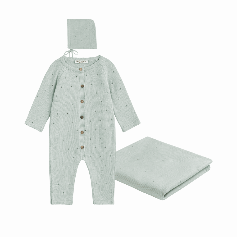 %100 Pamuk Mint Triko Tulum Set