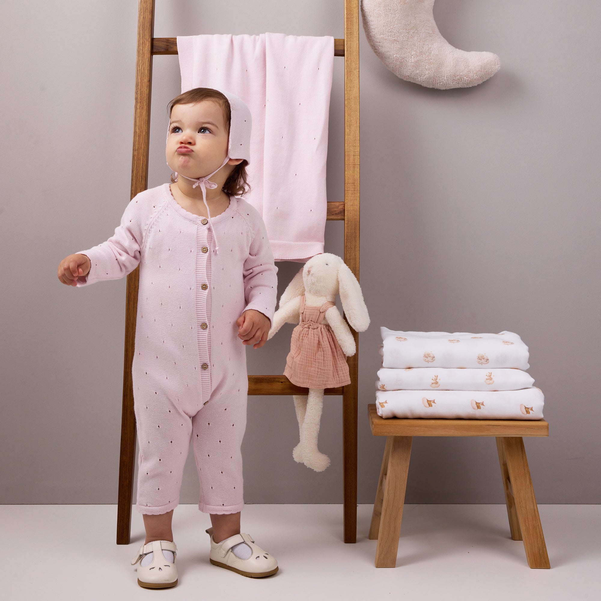 %100 Pamuk Pembe Triko Tulum Set