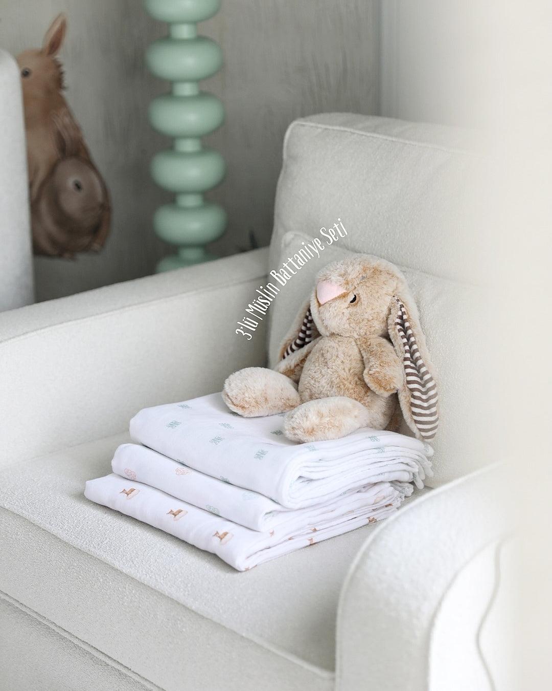 3’lü Müslin Battaniye Seti  (Monogram, Bulut, Ceylan)